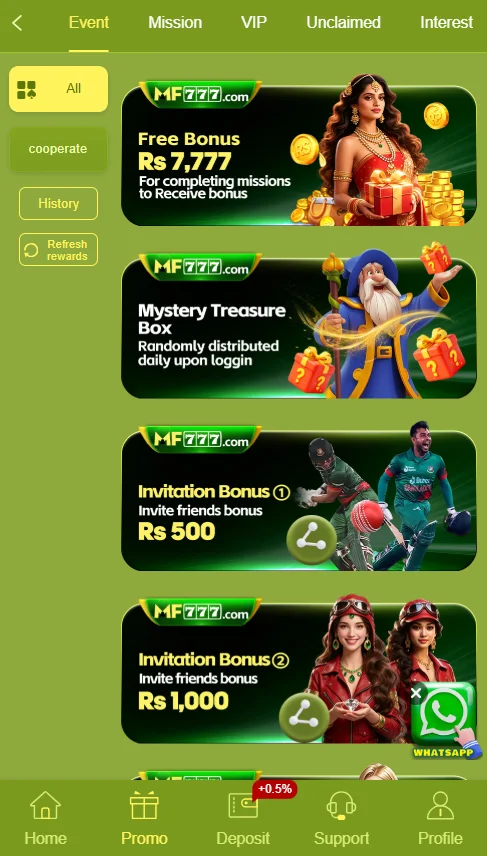 MF777 Game Welcome Bonus Daily Reward Promotion