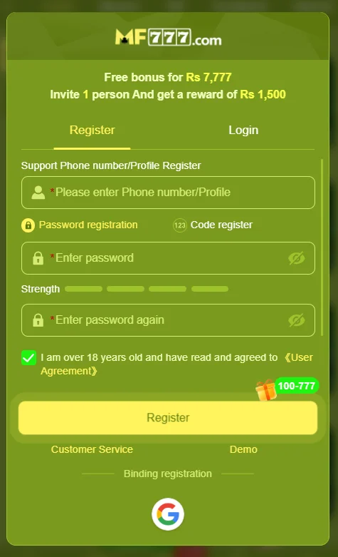 MF777 Game Register New Account